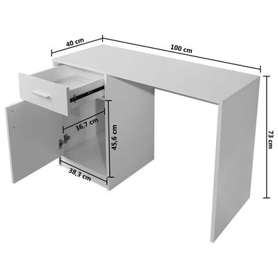 vidaXL Psací stůl se zásuvkou a skříňkou bílý 100x40x73 cm