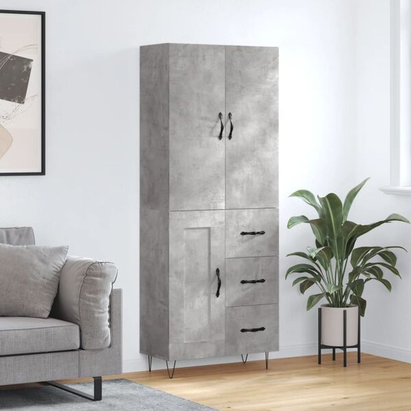 vidaXL Skř&iacute;ň highboard betonově &scaron;ed&aacute; 69,5x34x180 cm kompozitn&iacute; dřevo