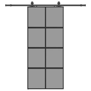 vidaXL Posuvn&eacute; dveře se sadou kov&aacute;n&iacute; čern&eacute; 90x205 cm Tvrzen&eacute; sklo