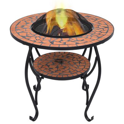 vidaXL Mozaikový stolek s ohništěm terakota 68 cm keramika