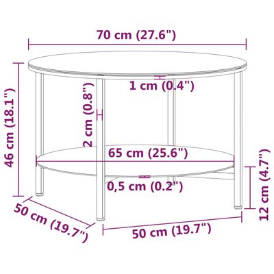 vidaXL Čajový stolek černý a bílý mramor 70 cm tvrzené sklo