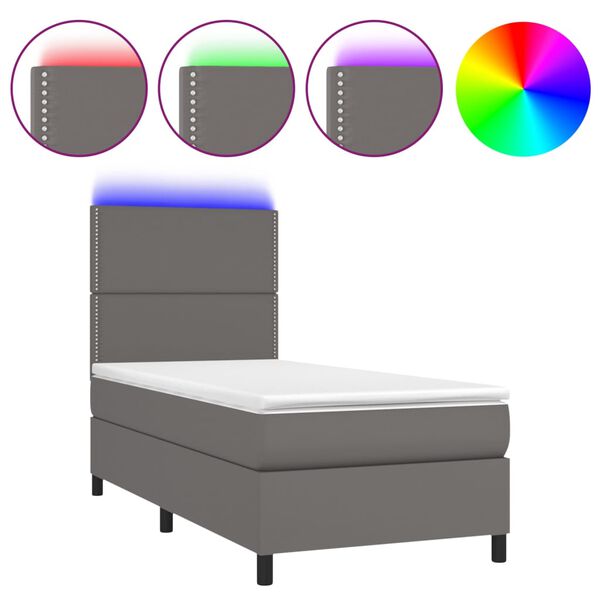 vidaXL Box spring postel s matrac&iacute; a LED &scaron;ed&aacute; 90x200 cm uměl&aacute; kůže