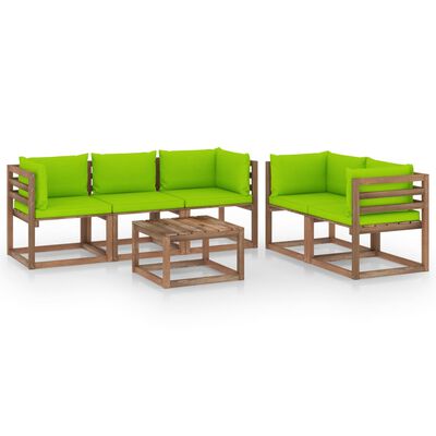 vidaXL 6dílná zahradní sedací souprava s jasně zelenými poduškami
