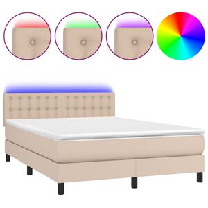 vidaXL Box spring postel matrace a LED cappuccino 140x190cm uměl&aacute; kůže