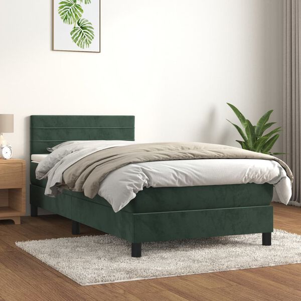 vidaXL Box spring postel s matrac&iacute; tmavě zelen&aacute; 100x200 cm samet