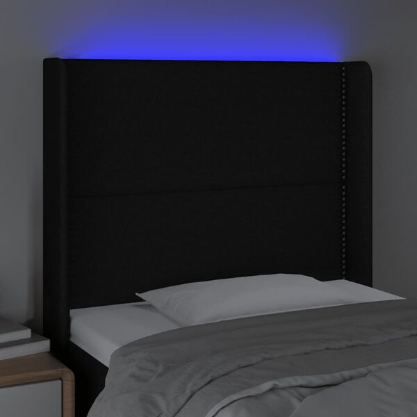 vidaXL Čelo postele s LED černé 83 x 16 x 118/128 cm textil