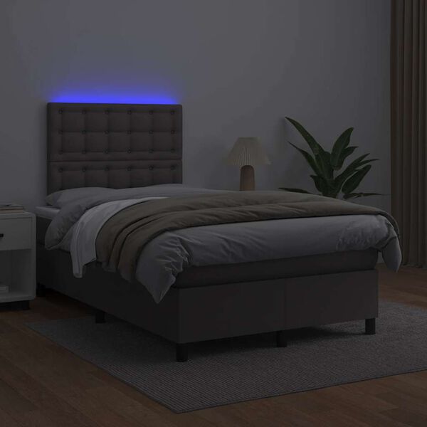 vidaXL Box spring postel s matrac&iacute; a LED &scaron;ed&aacute; 120 x 190 cm uměl&aacute; kůže