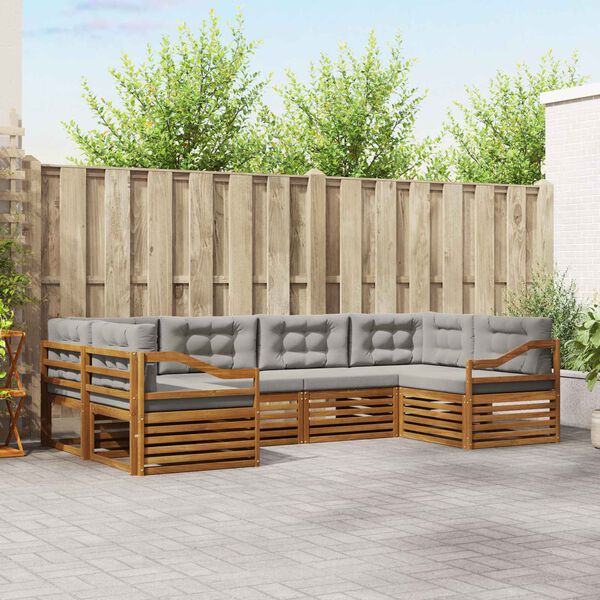 vidaXL Sedac&iacute; soupravy s pol&scaron;t&aacute;řem 6 pcs Př&iacute;rodn&iacute; a světle &scaron;ed&aacute;