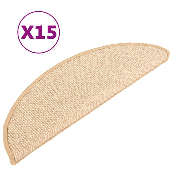 vidaXL Schodové rohože 15 ks 56x17x3 cm krémové, půlkulaté