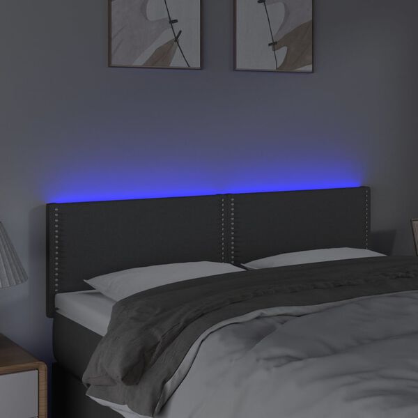 vidaXL Čelo postele s LED tmavě &scaron;ed&eacute; 144x5x78/88 cm textil