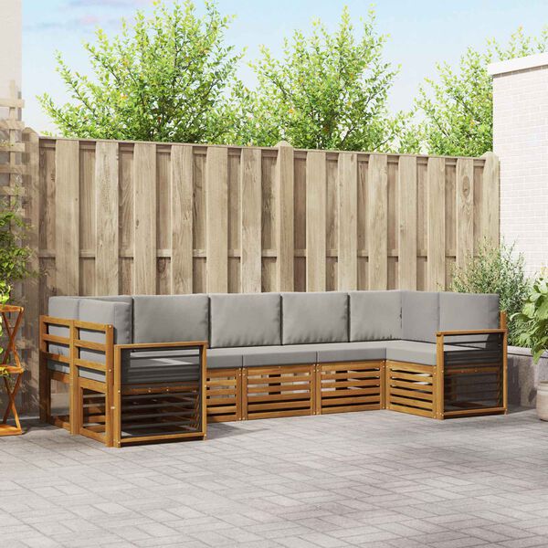 vidaXL Rohov&aacute; sofa sada s pol&scaron;t&aacute;řem 7 pcs Př&iacute;rodn&iacute; a světle &scaron;ed&aacute;