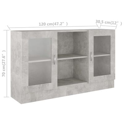 vidaXL Prosklená skříň betonová šedá 120 x 30,5 x 70 cm dřevotříska