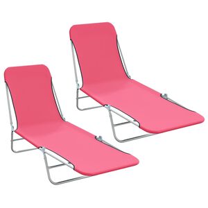 vidaXL Skl&aacute;dac&iacute; zahradn&iacute; leh&aacute;tka 2 ks ocel a textil růžov&aacute;