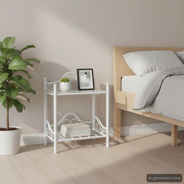 vidaXL Noční stolek z oceli a tvrzeného skla 45 x 30,5 x 60 cm bílý