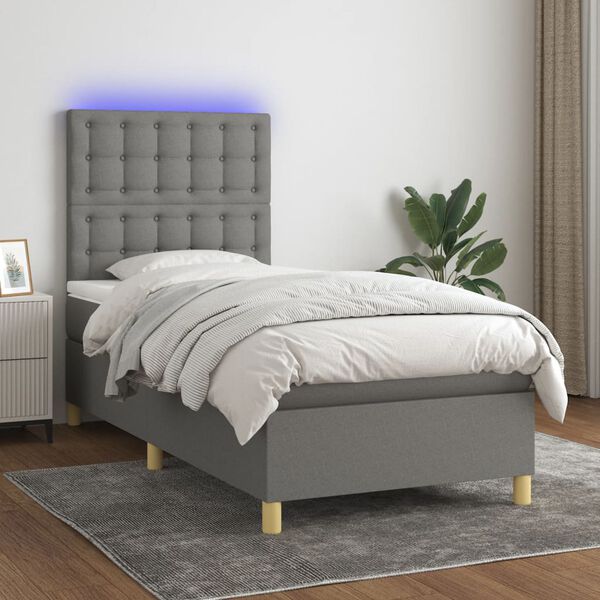 vidaXL Box spring postel s matrac&iacute; a LED tmavě &scaron;ed&aacute; 90x190 cm textil
