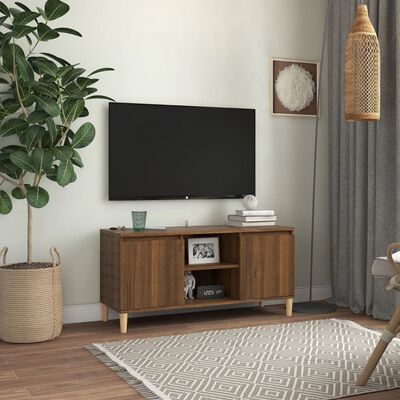 vidaXL TV stolek masivní dřevěné nohy hnědý dub 103,5 x 35 x 50 cm