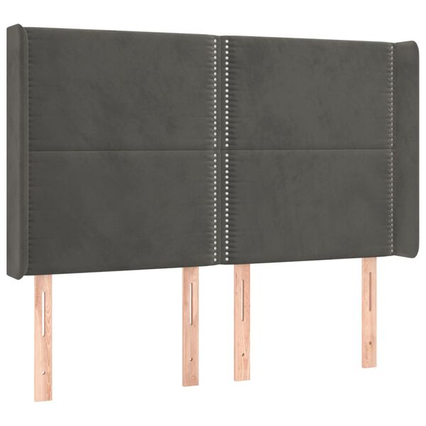 vidaXL Čelo postele typu u&scaron;&aacute;k tmavě &scaron;ed&eacute; 147x16x118/128 cm samet