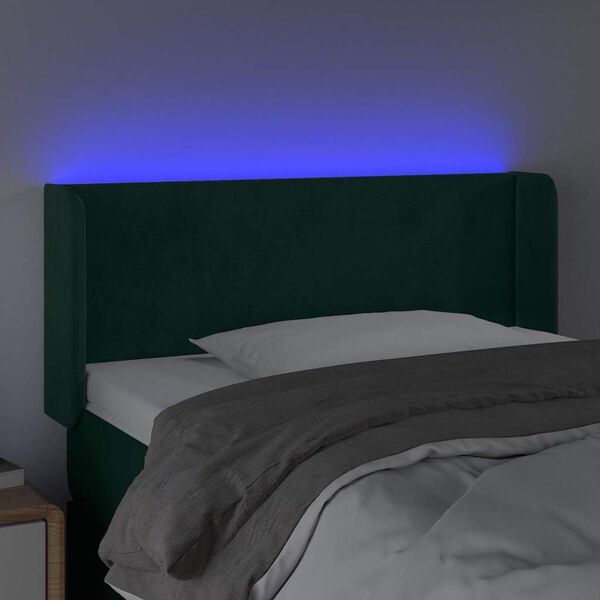vidaXL Čelo postele s LED tmavě zelen&eacute; 93 x 16 x 78/88 cm samet
