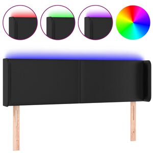 vidaXL Čelo postele s LED čern&eacute; 147 x 16 x 78/88 cm uměl&aacute; kůže