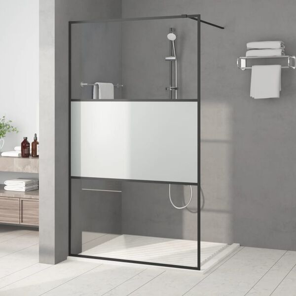 vidaXL Sprchov&aacute; z&aacute;stěna walk-in čern&aacute; 115x195 cm napůl ml&eacute;čn&eacute; ESG sklo
