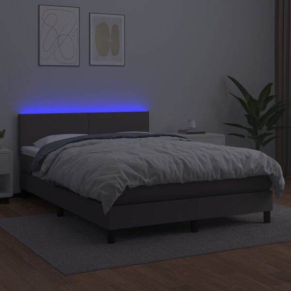 vidaXL Box spring postel s matrac&iacute; a LED &scaron;ed&aacute; 140x200 cm uměl&aacute; kůže