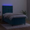 vidaXL Box spring postel s matrac&iacute; a LED tmavě modr&aacute; 90x190 cm samet