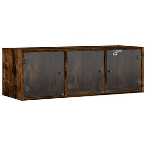 vidaXL N&aacute;stěnn&aacute; skř&iacute;ňka se skleněn&yacute;mi dv&iacute;řky kouřov&yacute; dub 102x37x35 cm