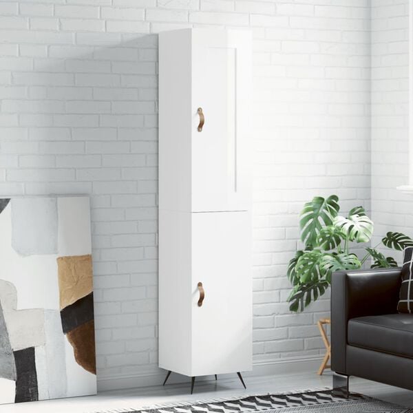 vidaXL Skř&iacute;ň highboard b&iacute;l&aacute; s vysok&yacute;m leskem 34,5x34x180 cm kompozit