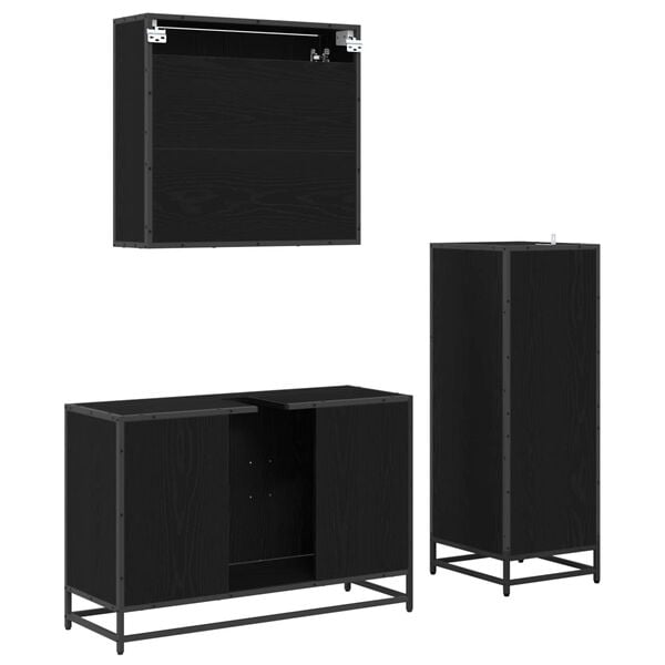 vidaXL Sada koupelnov&eacute;ho n&aacute;bytku 3 pcs Čern&yacute; dub kompozitn&iacute; dřevo