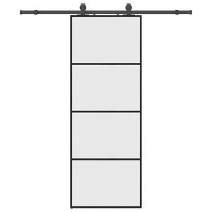 vidaXL Posuvn&eacute; dveře se sadou kov&aacute;n&iacute; čern&eacute; 76x205 cm ESG Glass