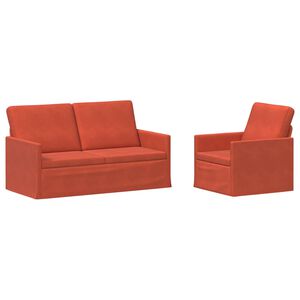 vidaXL Set pohovek 2 pcs Červen&aacute; oranžov&aacute; Žebrovan&aacute; l&aacute;tka