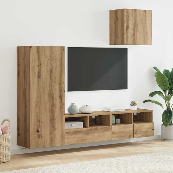 vidaXL N&aacute;bytkov&eacute; stěny pro TV 4 pcs Artisanov&yacute; dub kompozitn&iacute; dřevo