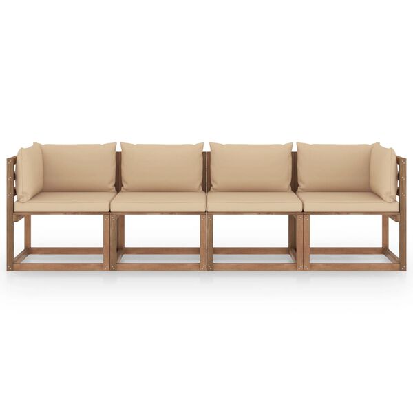 vidaXL Zahradn&iacute; 4m&iacute;stn&aacute; pohovka z palet s podu&scaron;kami borovice