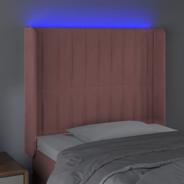 vidaXL Čelo postele s LED růžov&eacute; 93 x 16 x 118/128 cm samet