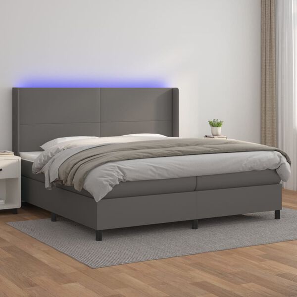 vidaXL Box spring postel s matrac&iacute; a LED &scaron;ed&aacute; 200x200 cm uměl&aacute; kůže