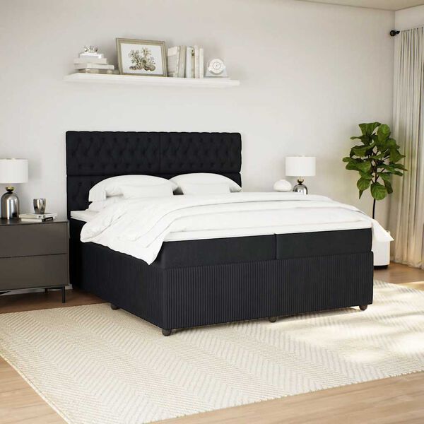 vidaXL Box spring postel s matrac&iacute; čern&aacute; 200x200 cm samet