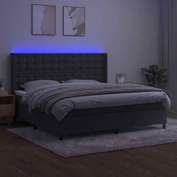 vidaXL Box spring postel s matrac&iacute; a LED tmavě &scaron;ed&aacute; 200x200 cm samet