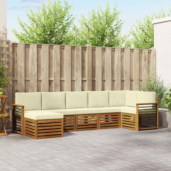 vidaXL Rohov&aacute; sofa sada s pol&scaron;t&aacute;řem 7 pcs Přirozen&aacute; a Kr&eacute;mov&aacute;