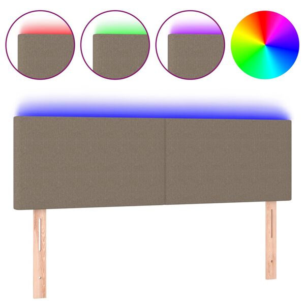 vidaXL Čelo postele s LED taupe 144x5x78/88 cm textil