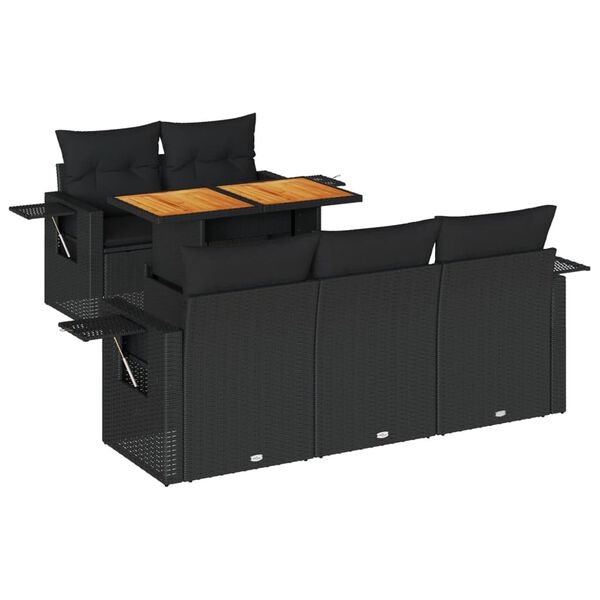 vidaXL 6d&iacute;ln&aacute; zahradn&iacute; sedac&iacute; souprava s podu&scaron;kami čern&aacute; polyratan