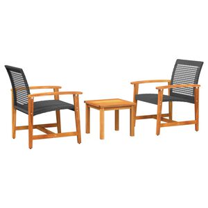 vidaXL 3d&iacute;ln&yacute; bistro set čern&yacute; polyratan a ak&aacute;ciov&eacute; dřevo
