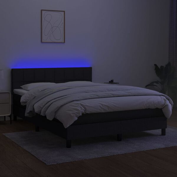 vidaXL Box spring postel s matrac&iacute; a LED čern&aacute; 140x200 cm textil