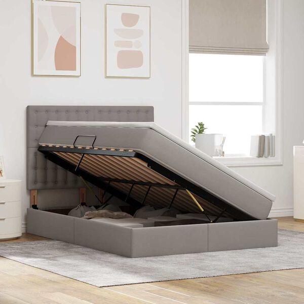 vidaXL Postel s &uacute;ložn&yacute;m prostorem a LED osvětlen&iacute;m Taupe 140 x 190 cm