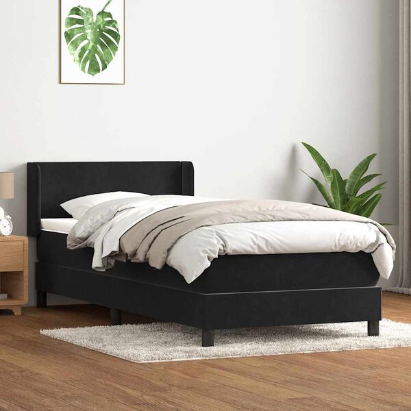 vidaXL Box spring postel s matrac&iacute; čern&aacute; 90x210 cm samet