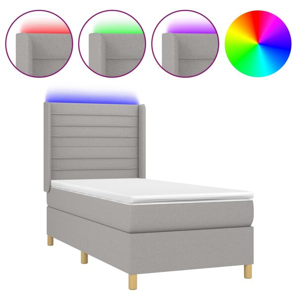 vidaXL Box spring postel s matrac&iacute; a LED světle &scaron;ed&aacute; 100x200 cm textil