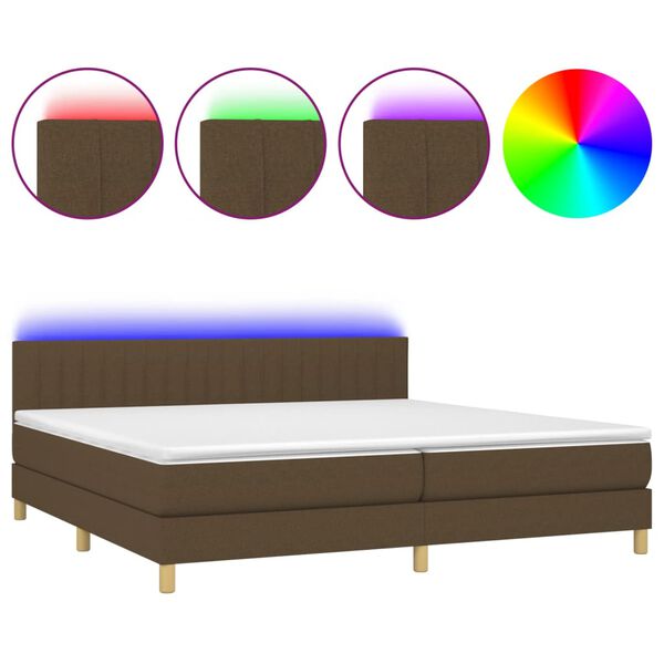 vidaXL Box spring postel s matrac&iacute; a LED tmavě hněd&aacute; 200x200 cm textil