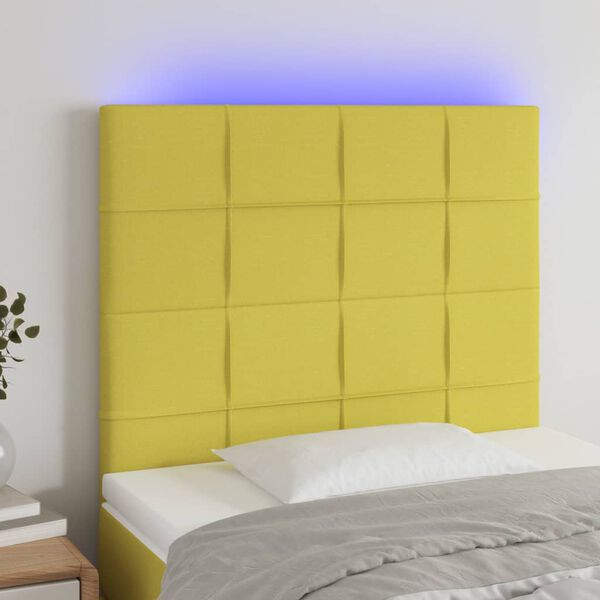 vidaXL Čelo postele s LED zelen&eacute; 80x5x118/128 cm textil