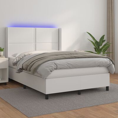 vidaXL Box spring postel s matrací a LED bílá 140x190 cm umělá kůže
