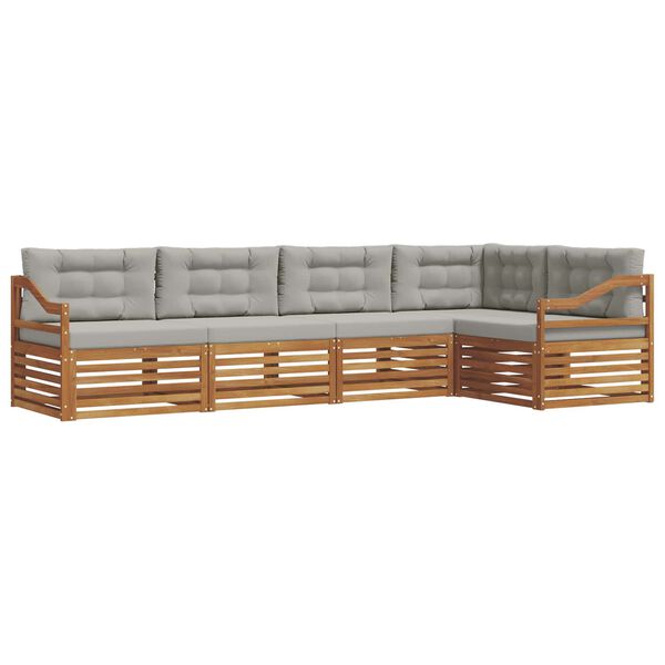 vidaXL Venkovn&iacute; pohovkov&aacute; souprava 5 pcs Př&iacute;rodn&iacute; a světle &scaron;ed&aacute;