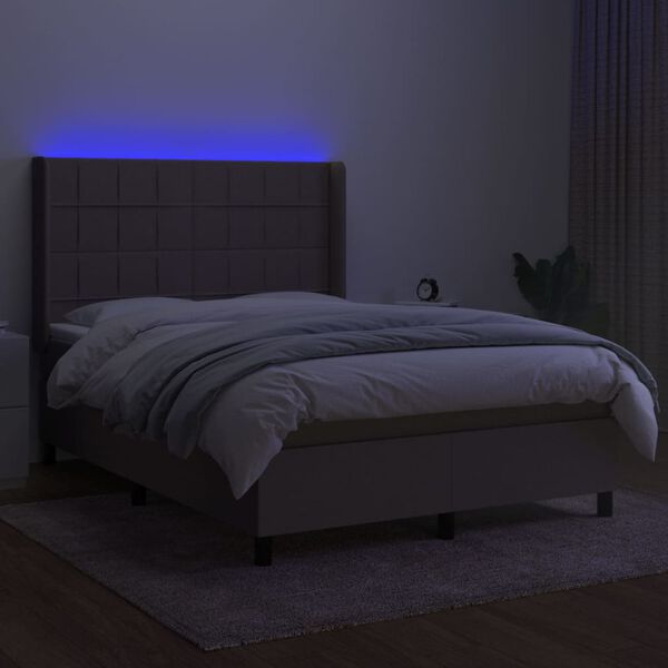 vidaXL Box spring postel s matrac&iacute; a LED taupe 140x200 cm textil